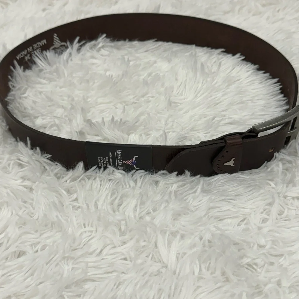American Bison Size 34 Mens Brown Leather Belt silver Hardware